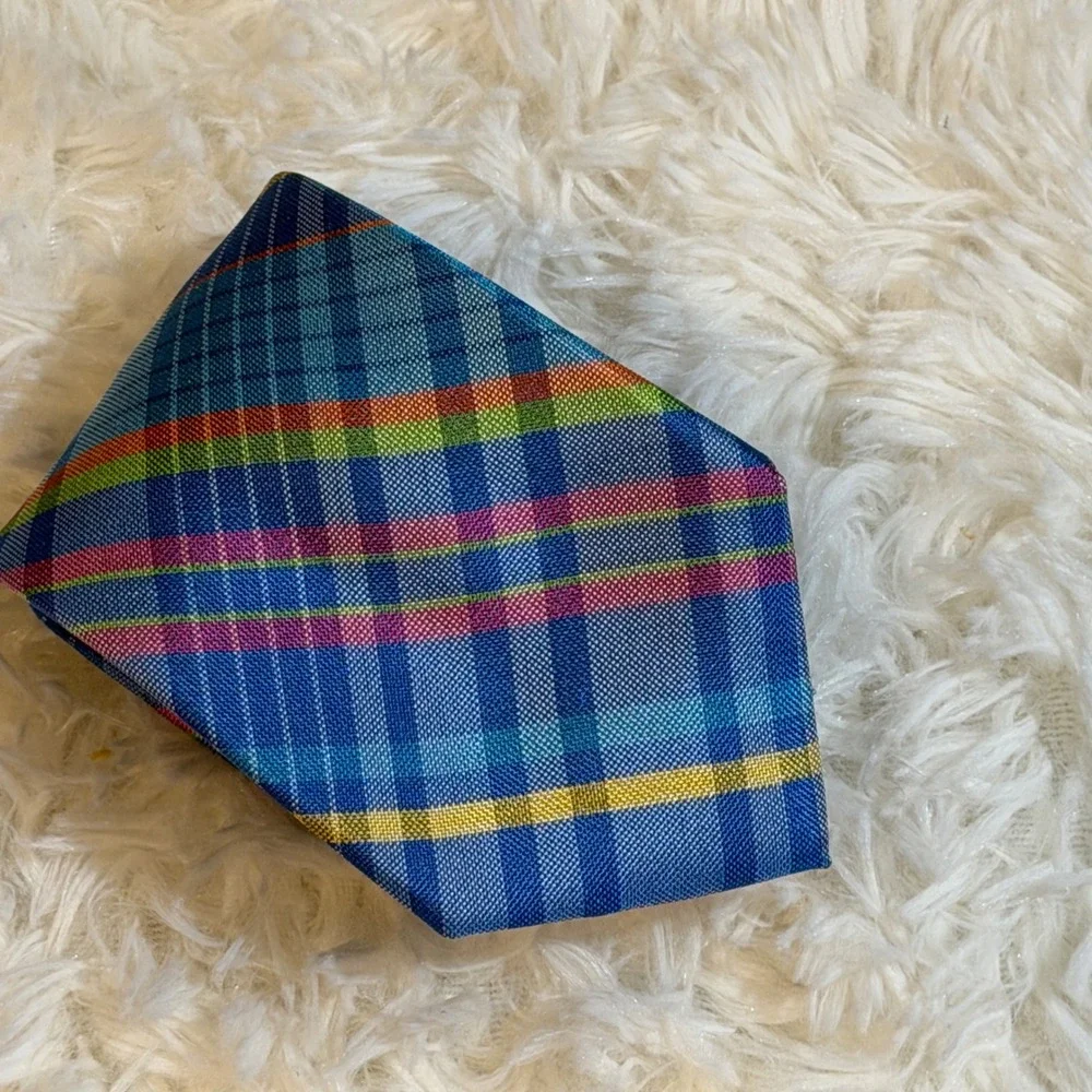IZOD Necktie Mens Blue Plaid‎ 100% Silk 60